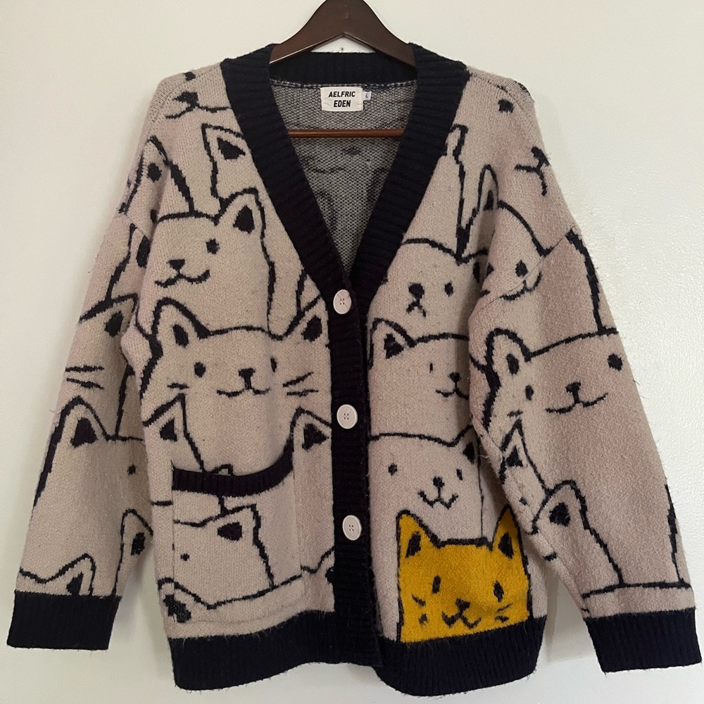 Rare Aelfric Eden Oversize Cat Grandpa Sweater Cardigan size L